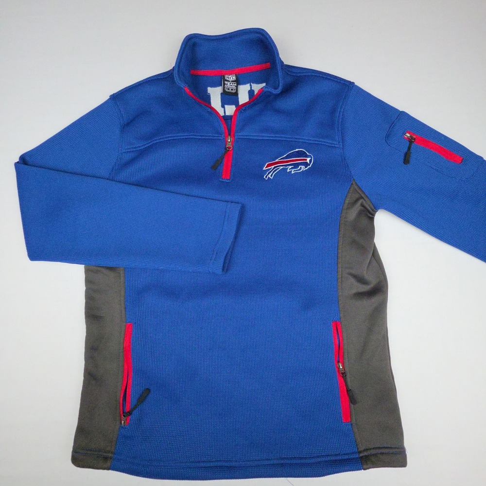 Buffalo Bills Quarter Zip Pullover Men SMALL Blue Waffle Fleece NFL TeamApparel